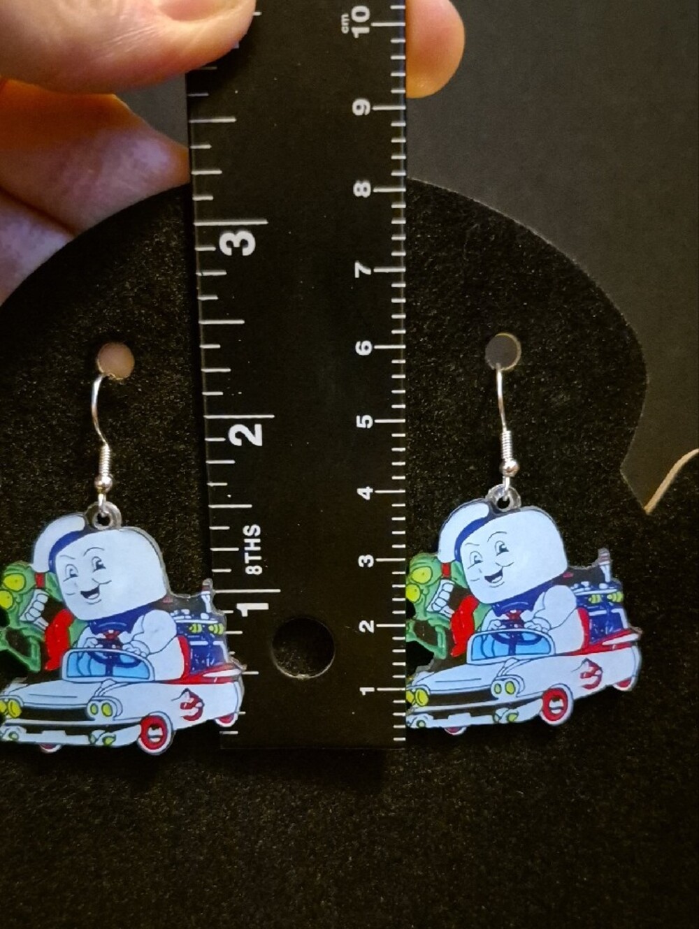 Handcrafted Ghostbusters Ecto-1 Slimer Staypuft Cartoon Drop Earrings - Picture 4 of 4